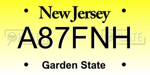 A87FNH New Jersey License Plate