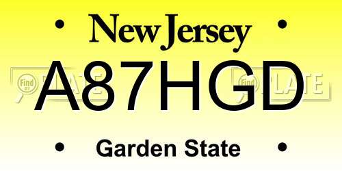 A87HGD New Jersey License Plate