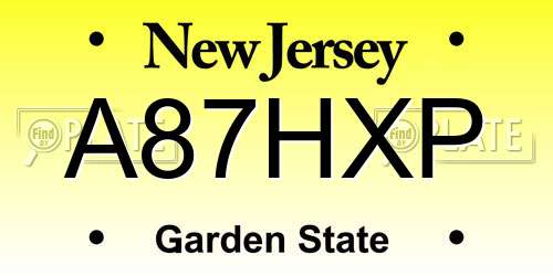 A87HXP New Jersey License Plate
