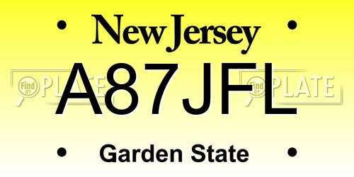 A87JFL New Jersey License Plate