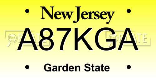A87KGA New Jersey License Plate