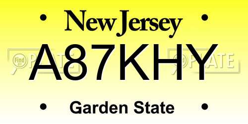 A87KHY New Jersey License Plate