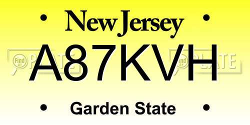A87KVH New Jersey License Plate