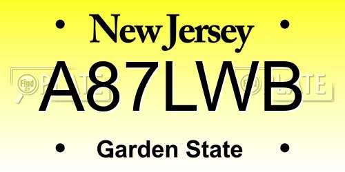 A87LWB New Jersey License Plate