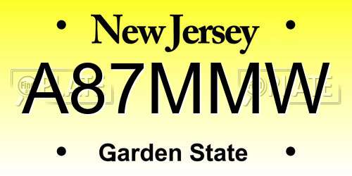 A87MMW New Jersey License Plate