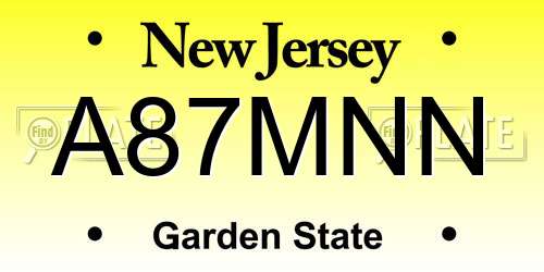 A87MNN New Jersey License Plate