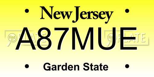 A87MUE New Jersey License Plate