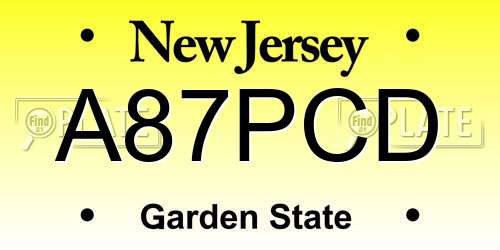 A87PCD New Jersey License Plate