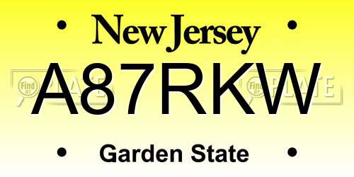 A87RKW New Jersey License Plate