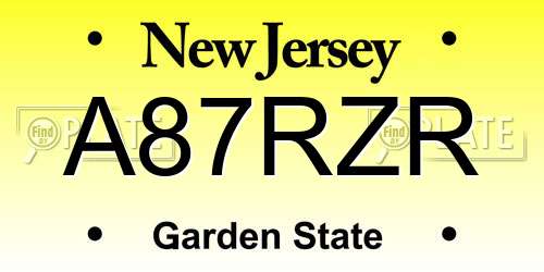 A87RZR New Jersey License Plate