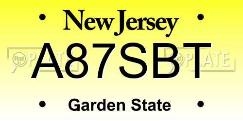 A87SBT New Jersey License Plate