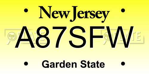 A87SFW New Jersey License Plate