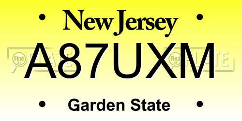 A87UXM New Jersey License Plate