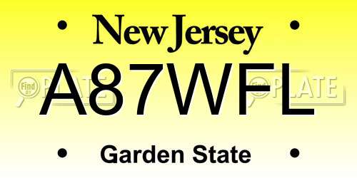 A87WFL New Jersey License Plate