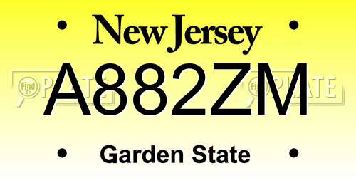 A882ZM New Jersey License Plate