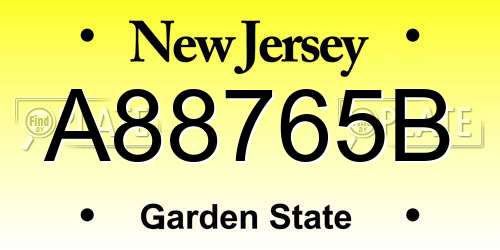 A88765B New Jersey License Plate