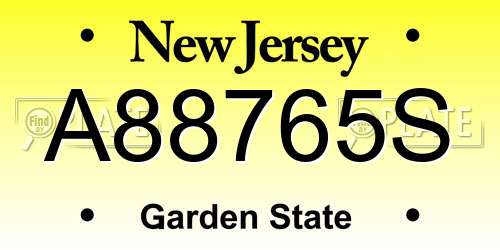 A88765S New Jersey License Plate
