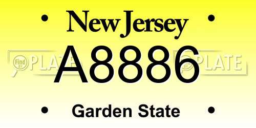 A8886 New Jersey License Plate