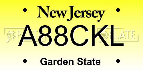 A88CKL New Jersey License Plate