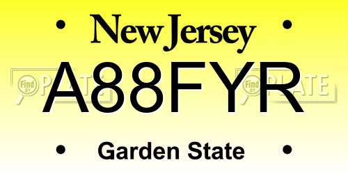A88FYR New Jersey License Plate