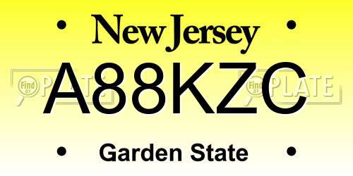 A88KZC New Jersey License Plate