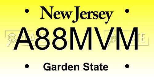 A88MVM New Jersey License Plate