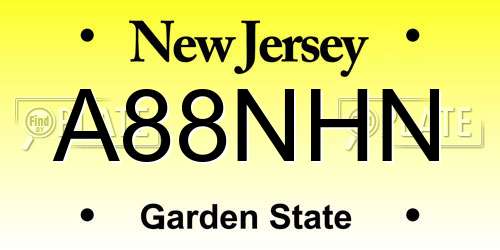 A88NHN New Jersey License Plate