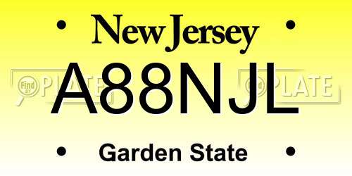 A88NJL New Jersey License Plate