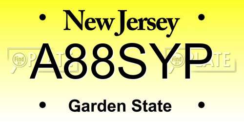 A88SYP New Jersey License Plate