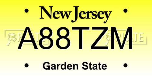 A88TZM New Jersey License Plate