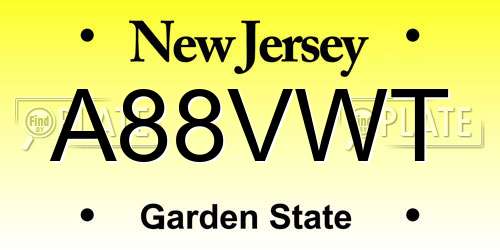 A88VWT New Jersey License Plate