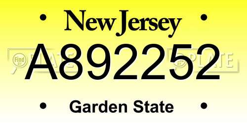 A892252 New Jersey License Plate