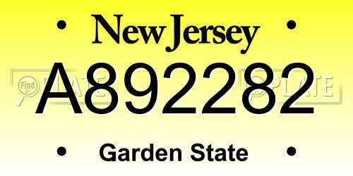 A892282 New Jersey License Plate