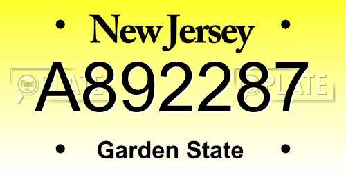 A892287 New Jersey License Plate