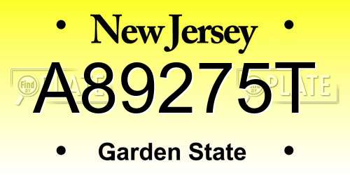 A89275T New Jersey License Plate