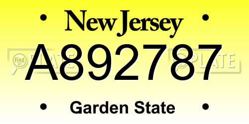 A892787 New Jersey License Plate