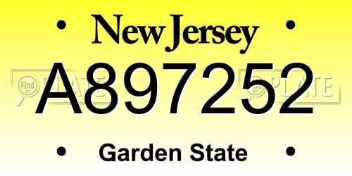 A897252 New Jersey License Plate
