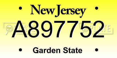 A897752 New Jersey License Plate