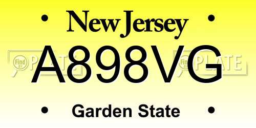 A898VG New Jersey License Plate
