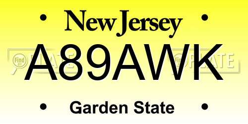 A89AWK New Jersey License Plate