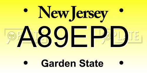 A89EPD New Jersey License Plate