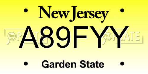 A89FYY New Jersey License Plate