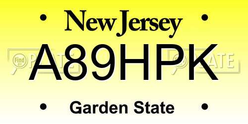 A89HPK New Jersey License Plate
