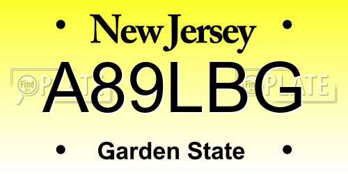 A89LBG New Jersey License Plate