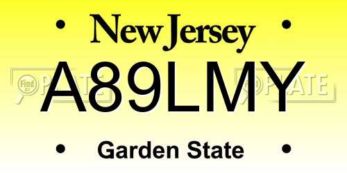 A89LMY New Jersey License Plate