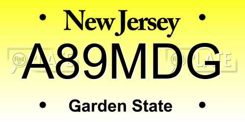 A89MDG New Jersey License Plate