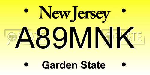 A89MNK New Jersey License Plate