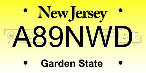 A89NWD New Jersey License Plate