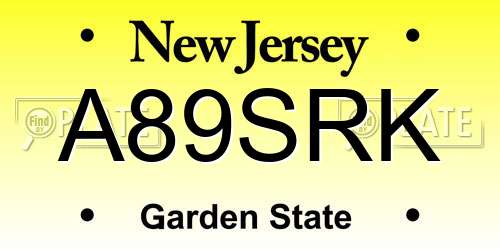 A89SRK New Jersey License Plate