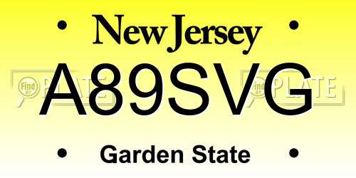 A89SVG New Jersey License Plate